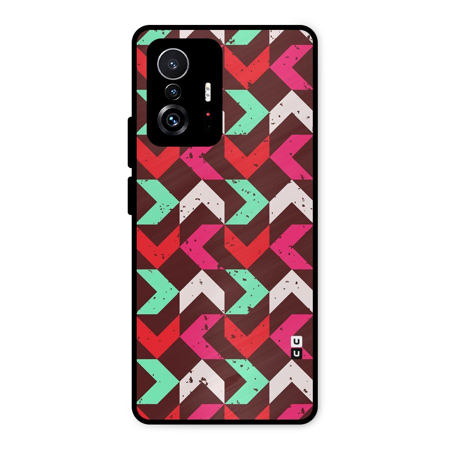 Retro Red Pink Pattern Metal Back Case for Xiaomi 11T Pro