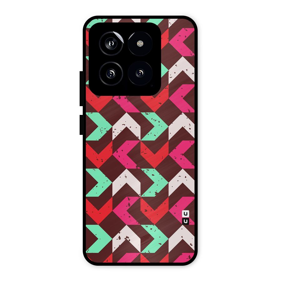 Retro Red Pink Pattern Metal Back Case for Xiaomi 14