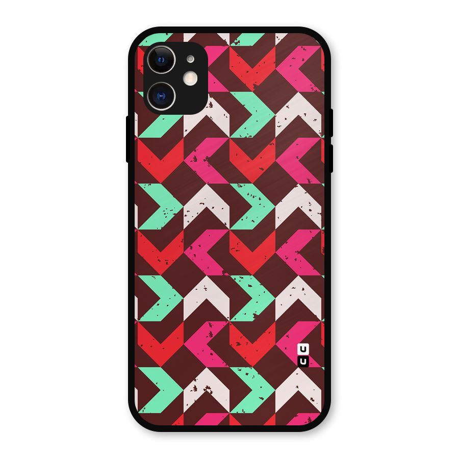 Retro Red Pink Pattern Metal Back Case for iPhone 11