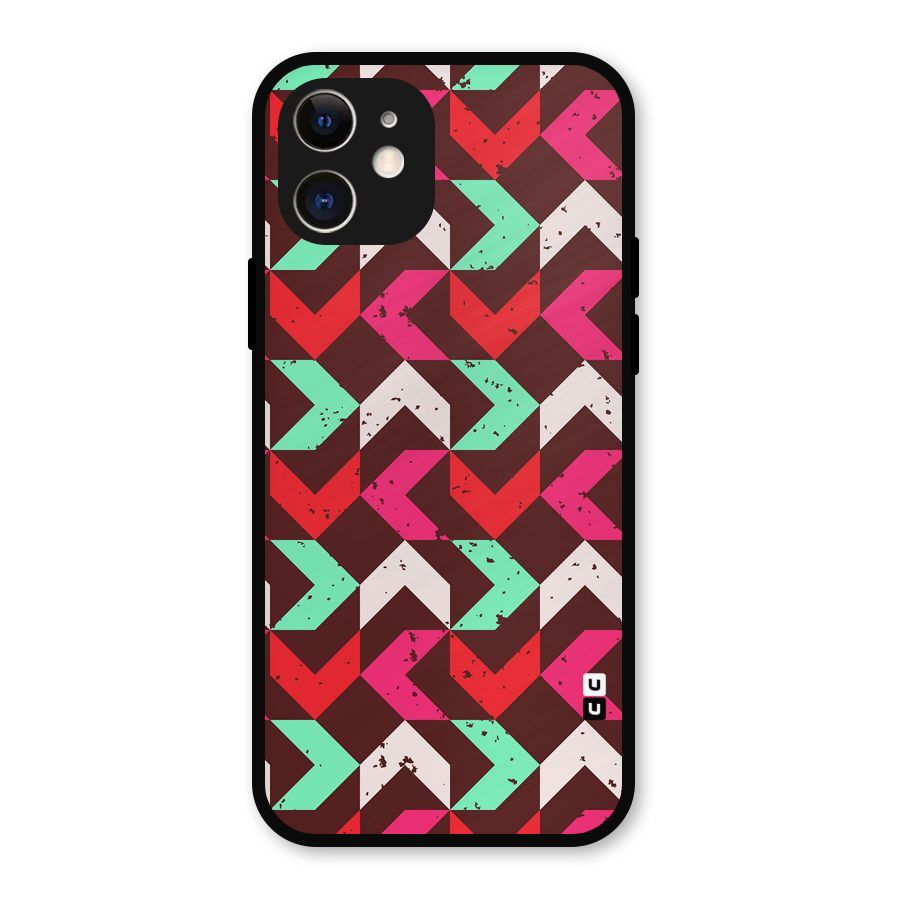 Retro Red Pink Pattern Metal Back Case for iPhone 12