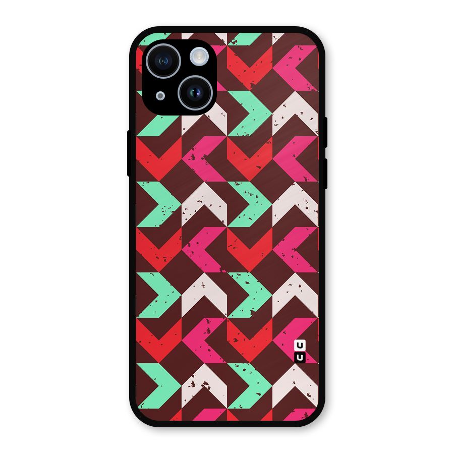 Retro Red Pink Pattern Metal Back Case for iPhone 14