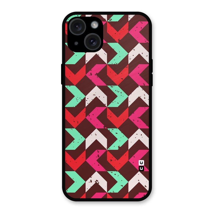 Retro Red Pink Pattern Metal Back Case for iPhone 15 Plus