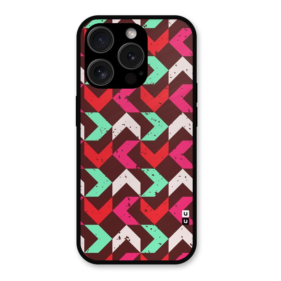 Retro Red Pink Pattern Metal Back Case for iPhone 15 Pro
