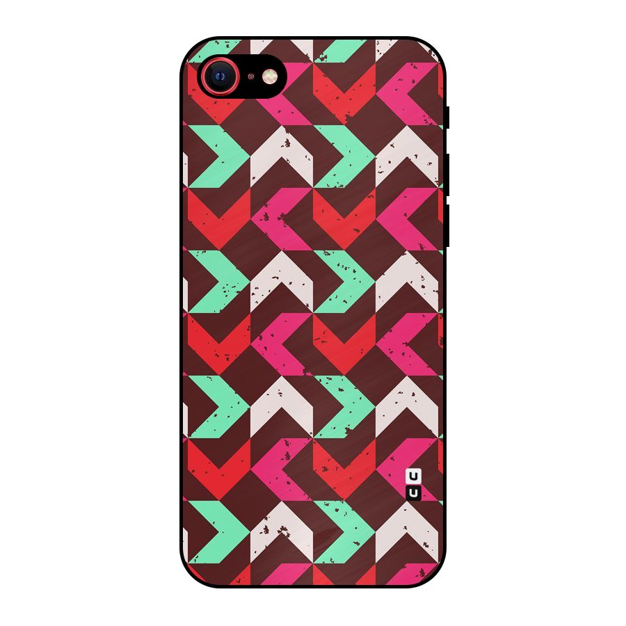 Retro Red Pink Pattern Metal Back Case for iPhone 7