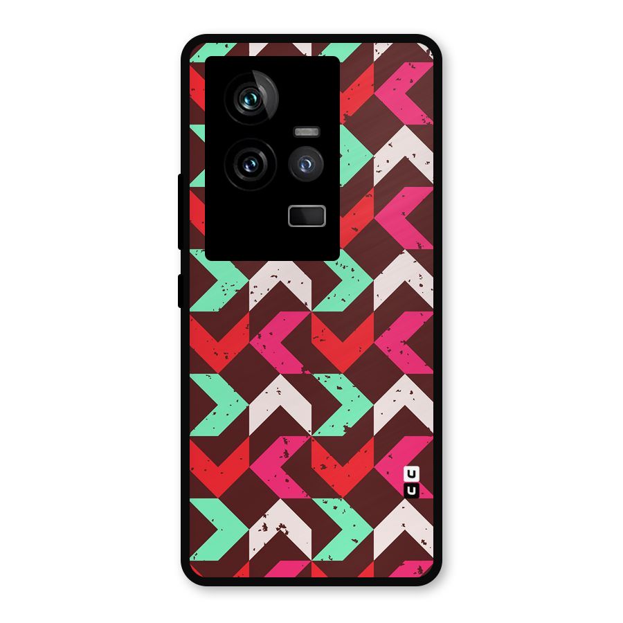 Retro Red Pink Pattern Metal Back Case for iQOO 11 5G