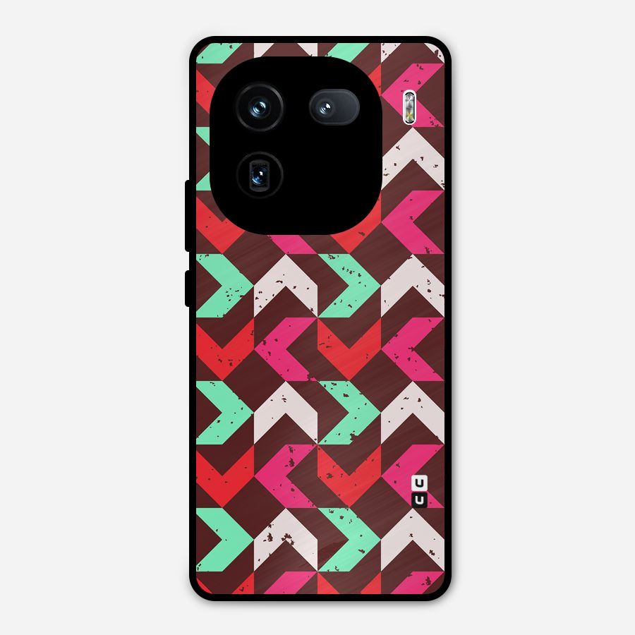 Retro Red Pink Pattern Metal Back Case for iQOO 12