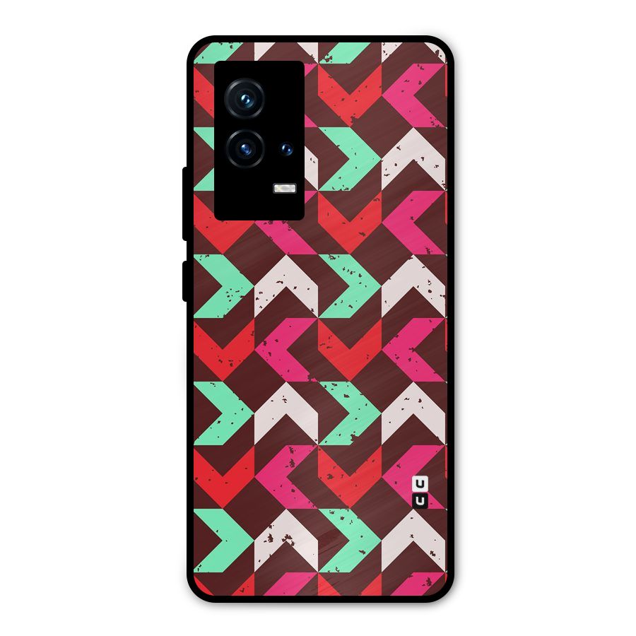 Retro Red Pink Pattern Metal Back Case for iQOO 9 5G