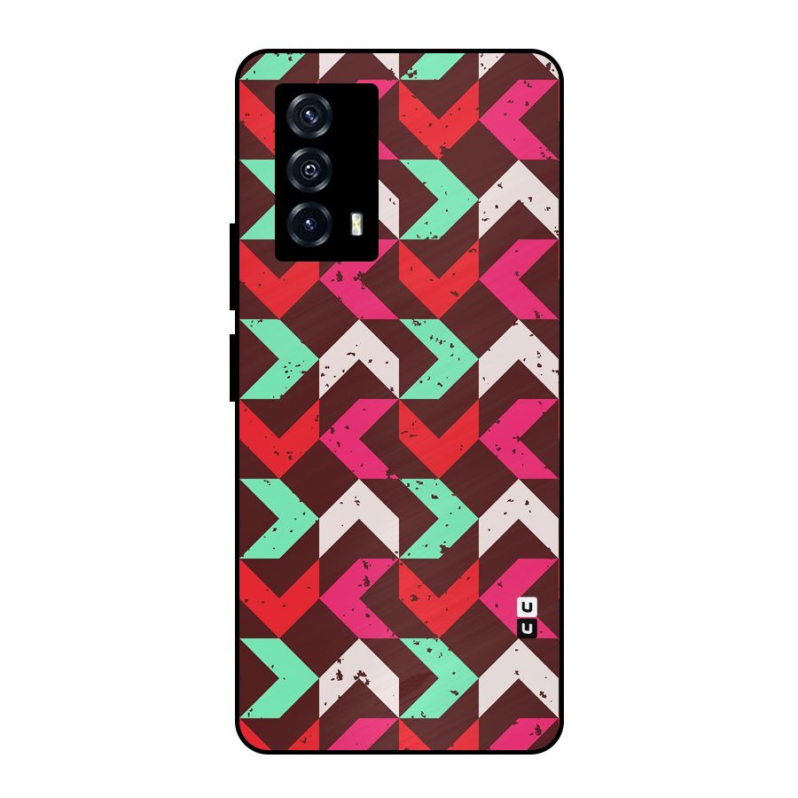 Retro Red Pink Pattern Metal Back Case for iQOO Z5