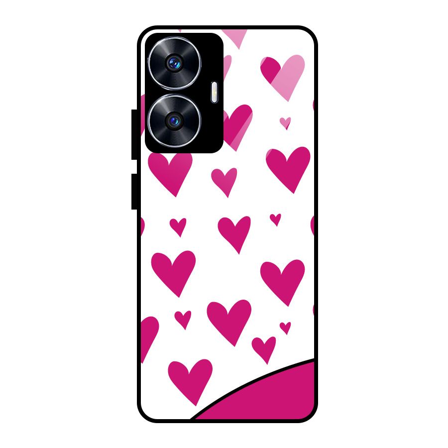 Romantic Couples with Hearts Glass Back Case for Realme Narzo N55