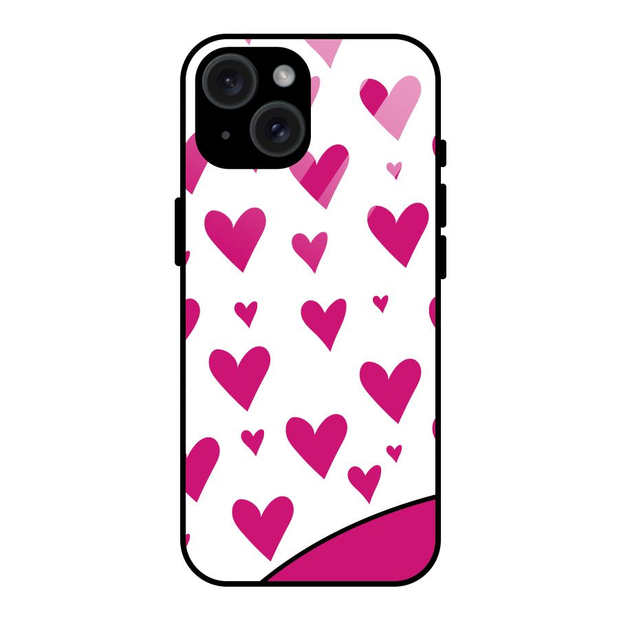 Romantic Couples with Hearts Glass Back Case for iPhone 15
