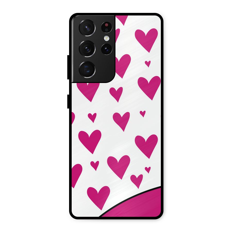 Romantic Couples with Hearts Metal Back Case for Galaxy S21 Ultra 5G
