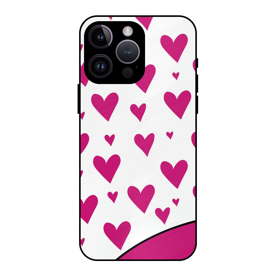 Romantic Couples with Hearts Metal Back Case for iPhone 14 Pro Max