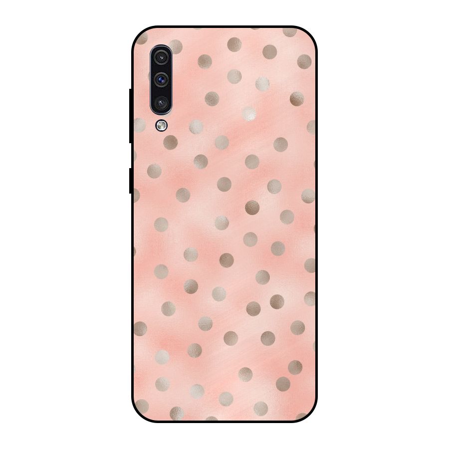 RoseGold Polka Dots Metal Back Case for Galaxy A50s