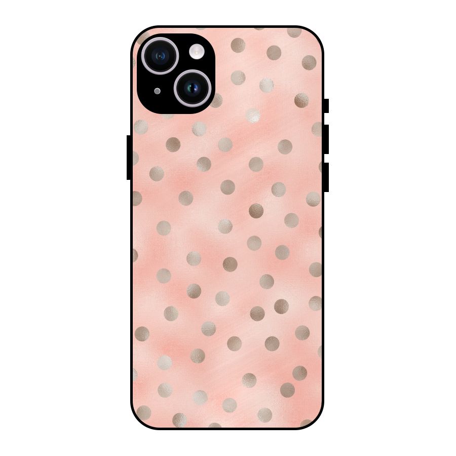 RoseGold Polka Dots Metal Back Case for iPhone 14 Plus