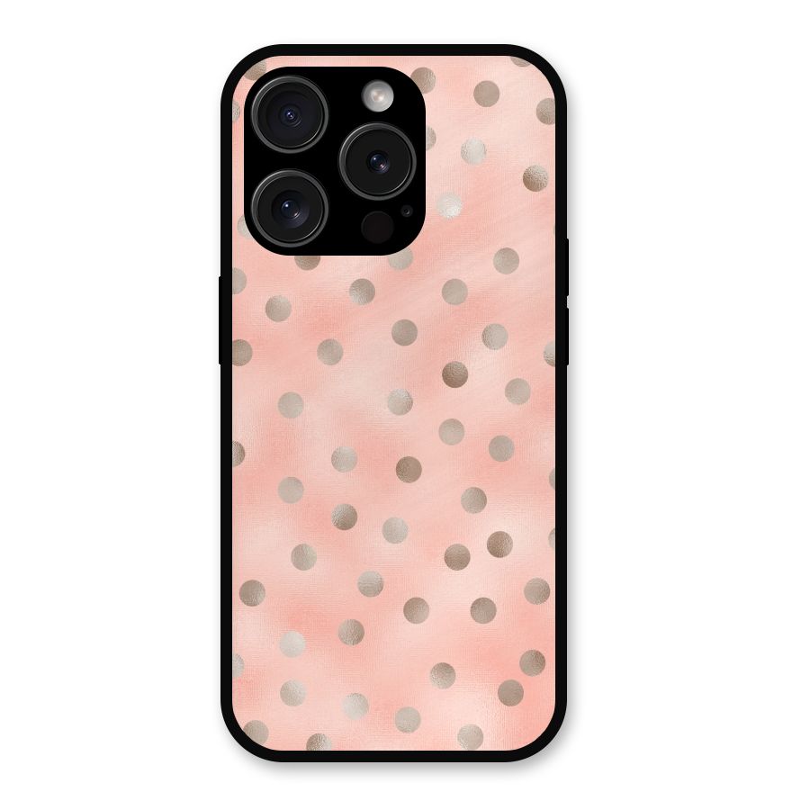 RoseGold Polka Dots Metal Back Case for iPhone 15 Pro