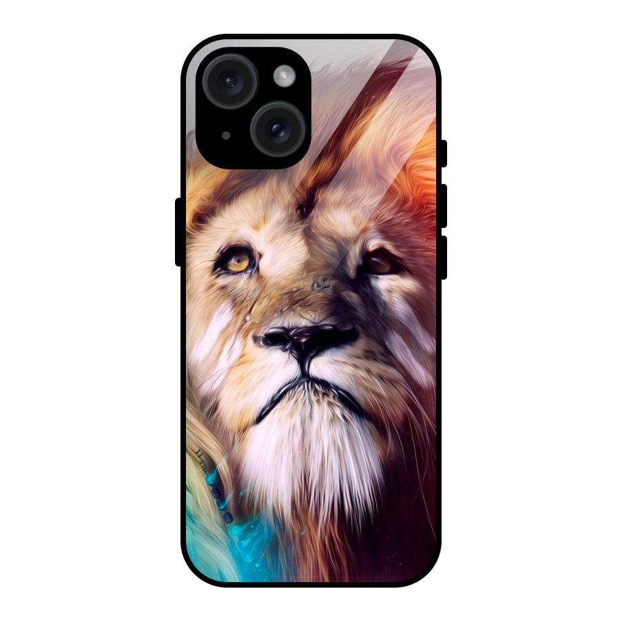 Royal Lion Glass Back Case for iPhone 15