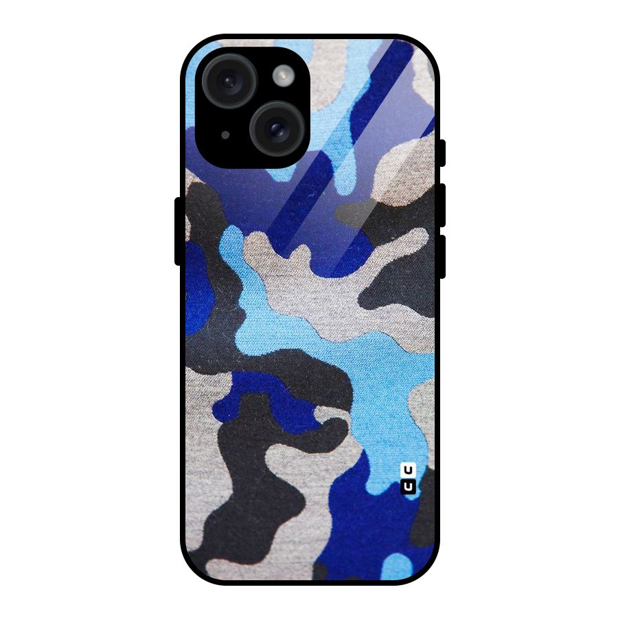 Rugged Camouflage Glass Back Case for iPhone 15