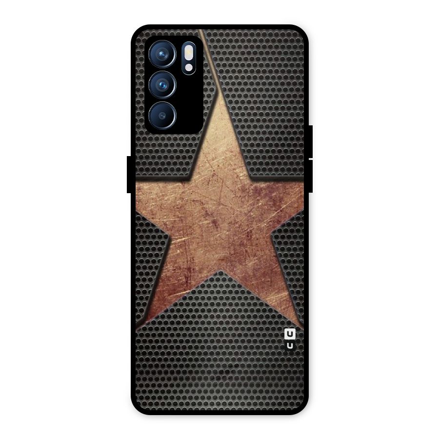 Rugged Gold Star Metal Back Case for Oppo Reno6 5G