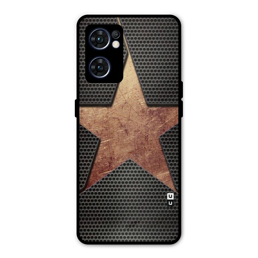 Rugged Gold Star Metal Back Case for Oppo Reno7 5G