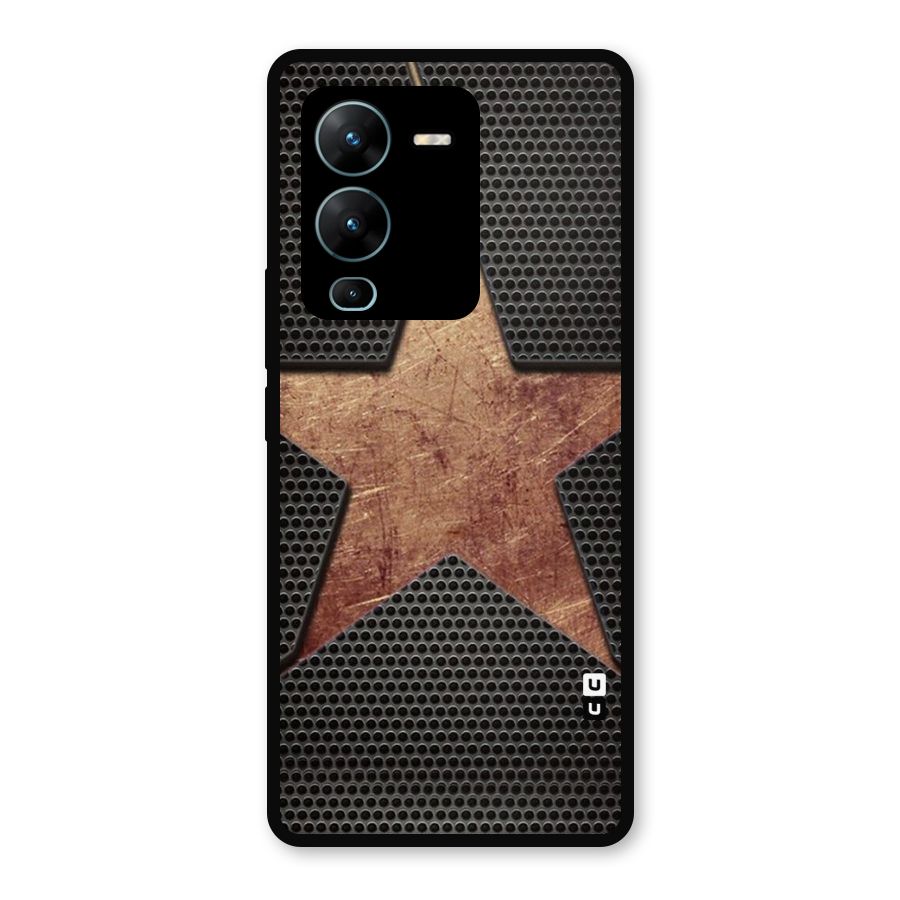 Rugged Gold Star Metal Back Case for Vivo V25 Pro