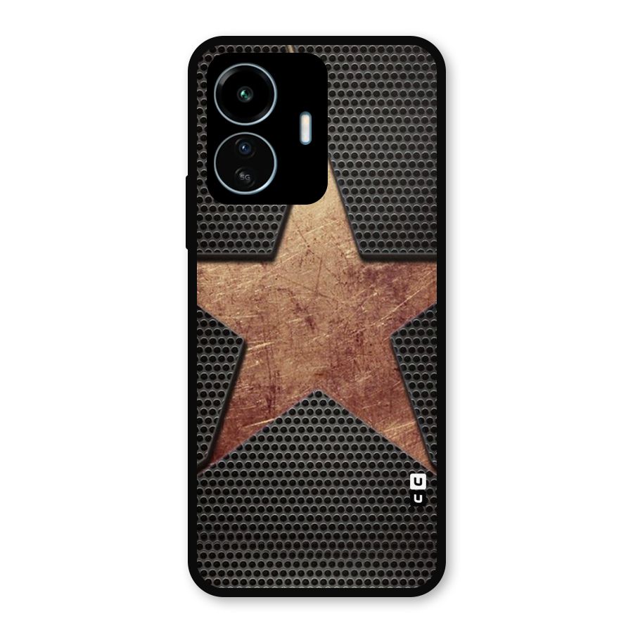 Rugged Gold Star Metal Back Case for vivo iQOO Z6 Lite 5G