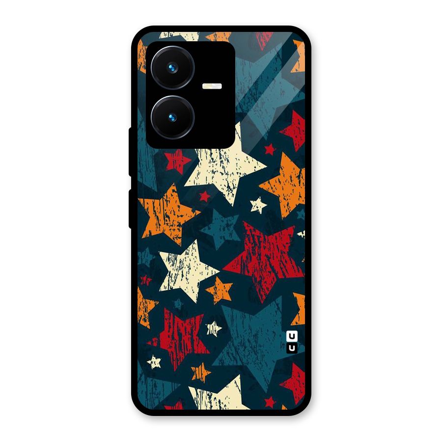 Rugged Star Design Glass Back Case for Vivo Y22s