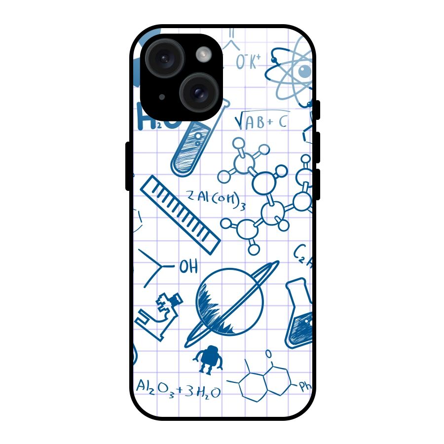 Science Notebook Glass Back Case for iPhone 15