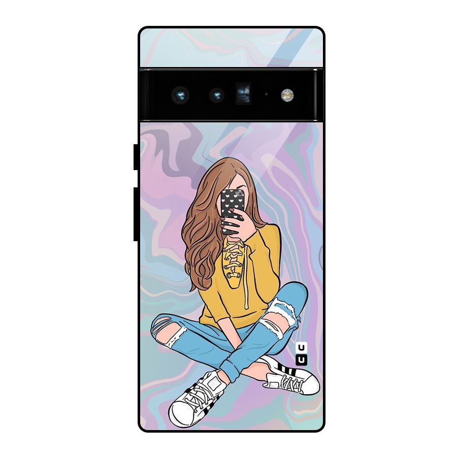 Selfie Girl Illustration Glass Back Case for Google Pixel 6 Pro
