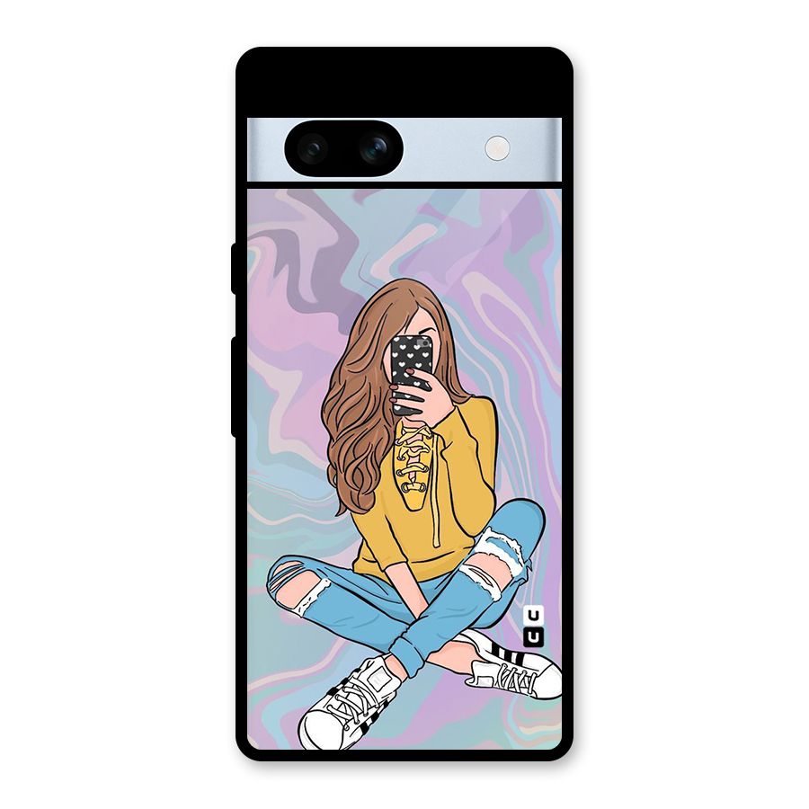 Selfie Girl Illustration Glass Back Case for Google Pixel 7a