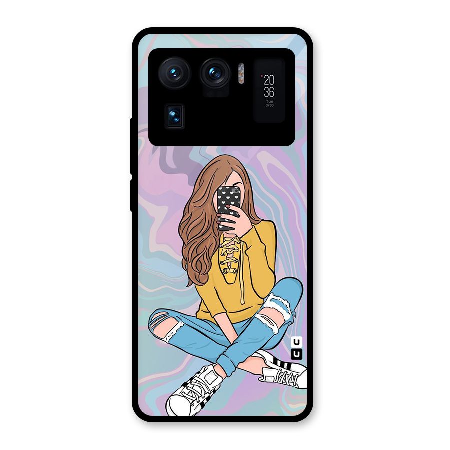 Selfie Girl Illustration Glass Back Case for Mi 11 Ultra
