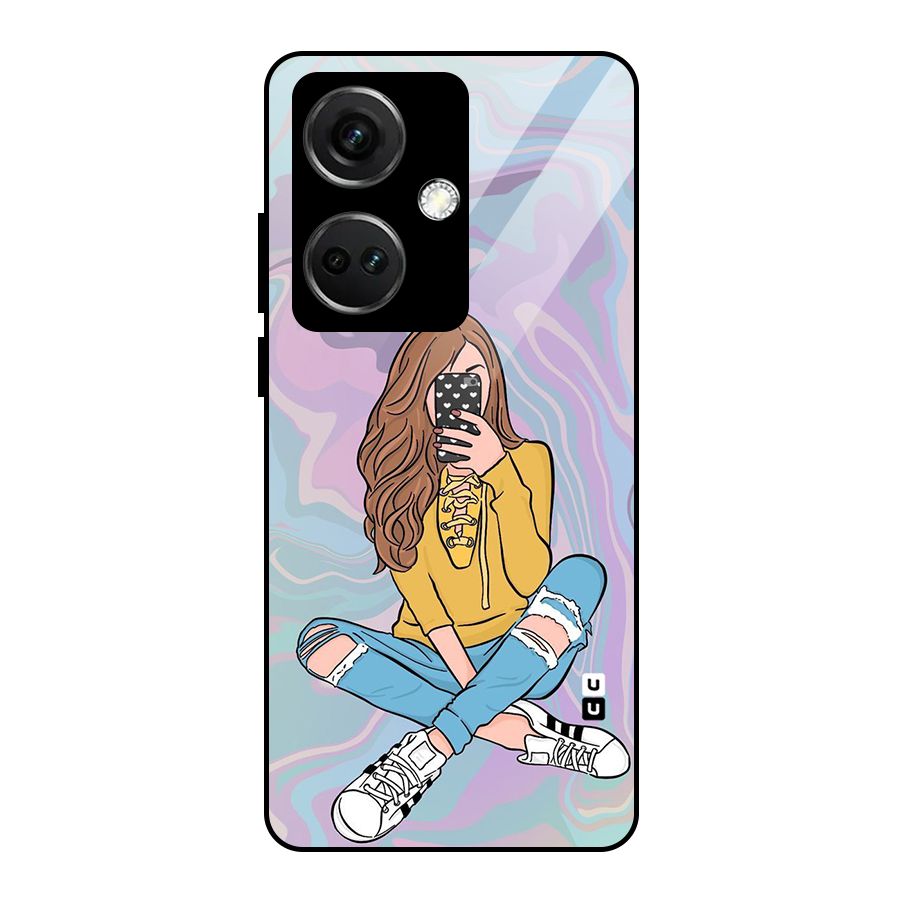 Selfie Girl Illustration Glass Back Case for OnePlus Nord CE 3 5G