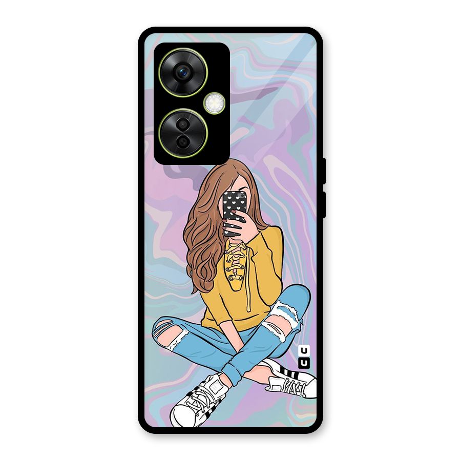 Selfie Girl Illustration Glass Back Case for OnePlus Nord CE 3 Lite