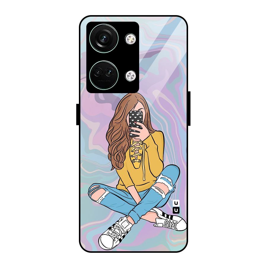 Selfie Girl Illustration Glass Back Case for Oneplus Nord 3
