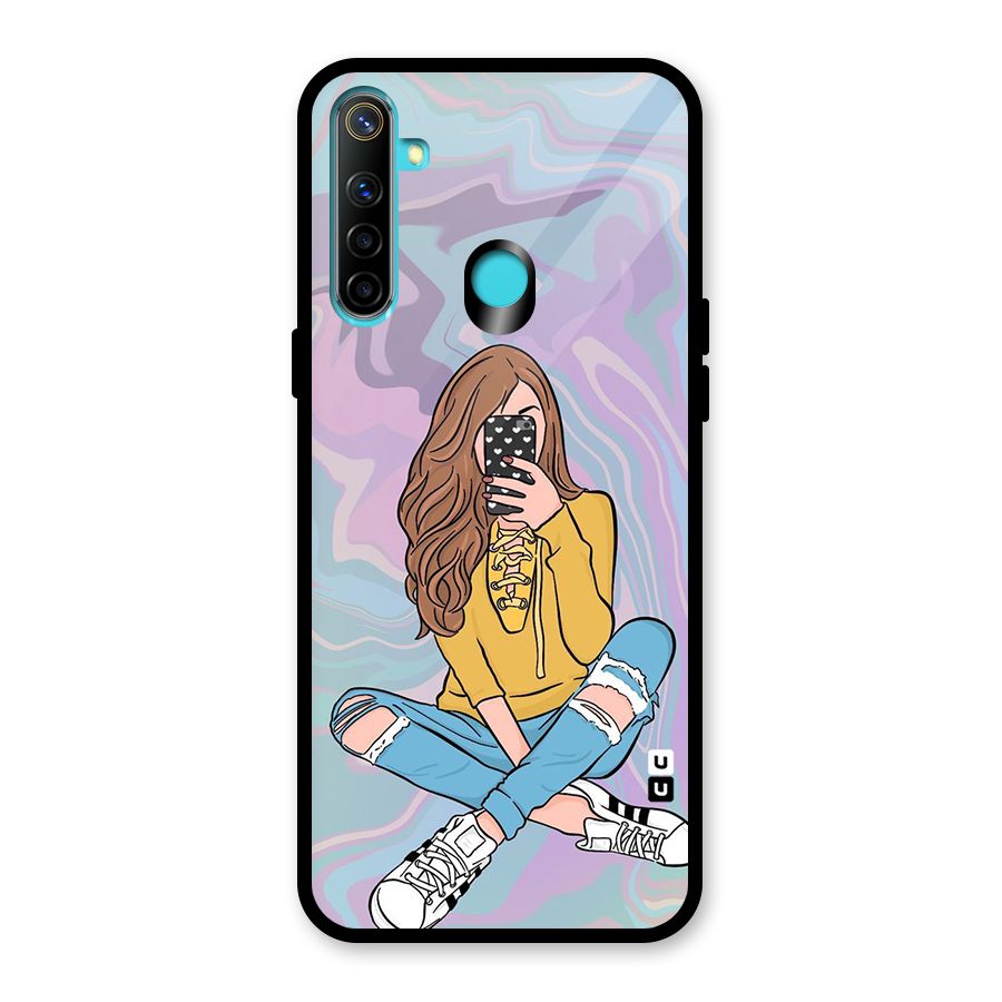 Selfie Girl Illustration Glass Back Case for Realme 5i