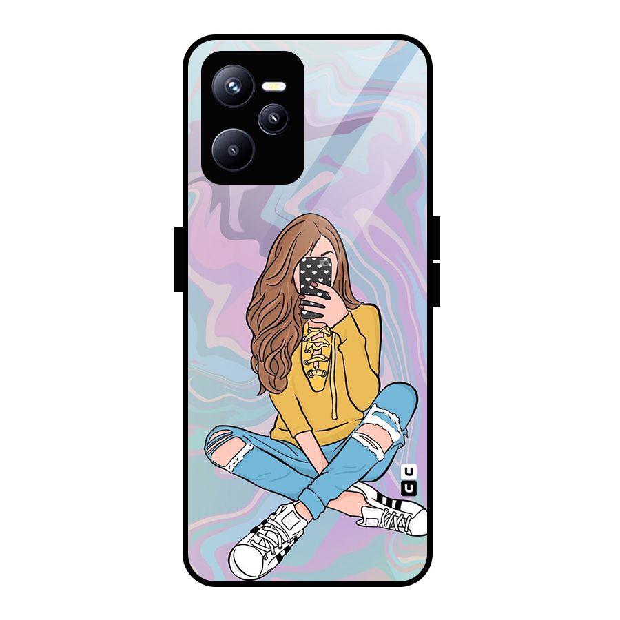 Selfie Girl Illustration Glass Back Case for Realme C35