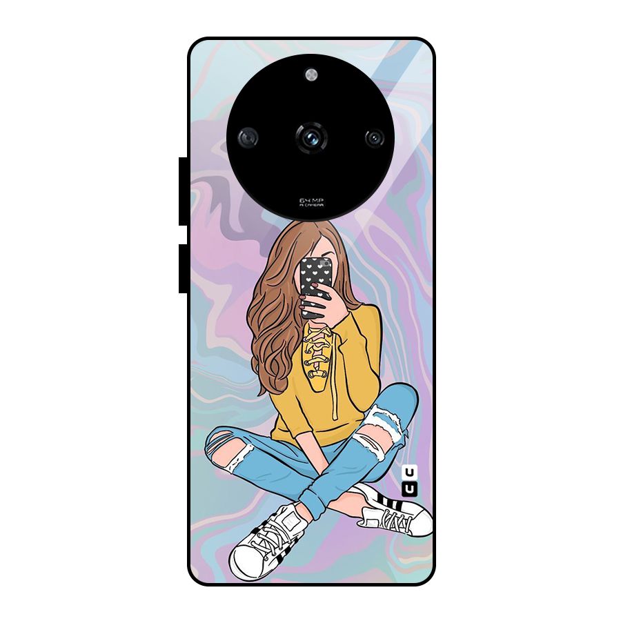 Selfie Girl Illustration Glass Back Case for Realme Narzo 60 5G