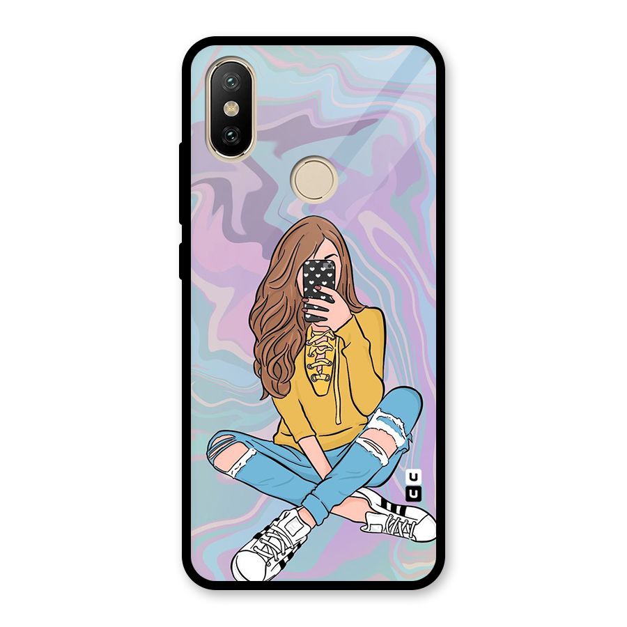 Selfie Girl Illustration Glass Back Case for Redmi A2