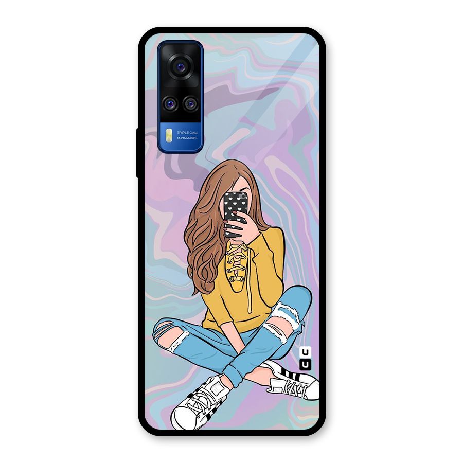Selfie Girl Illustration Glass Back Case for Vivo Y31
