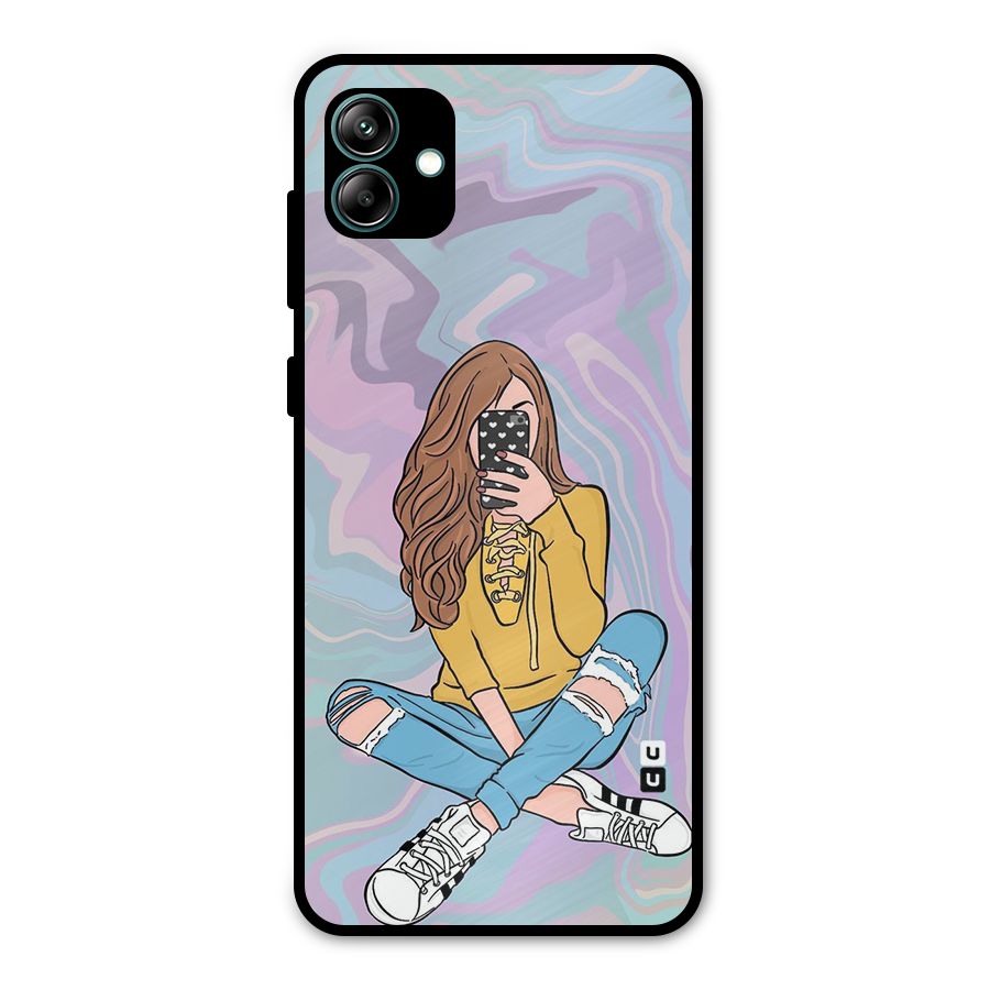 Selfie Girl Illustration Metal Back Case for Galaxy A04