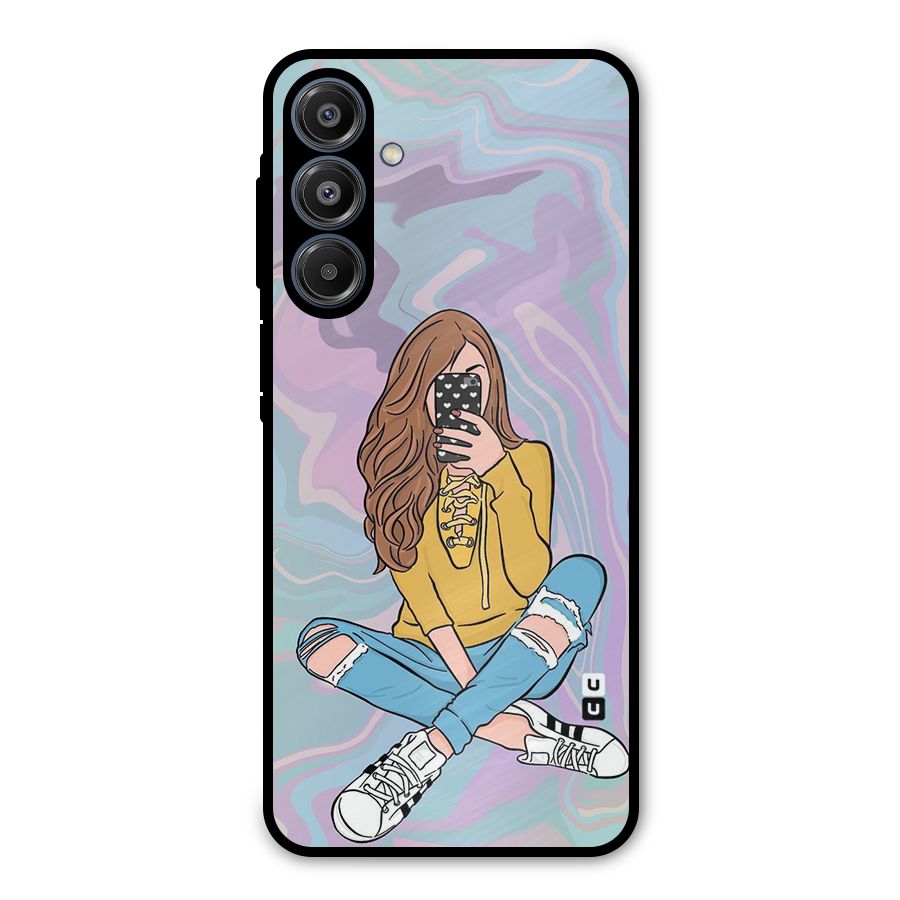 Selfie Girl Illustration Metal Back Case for Galaxy A16 5G