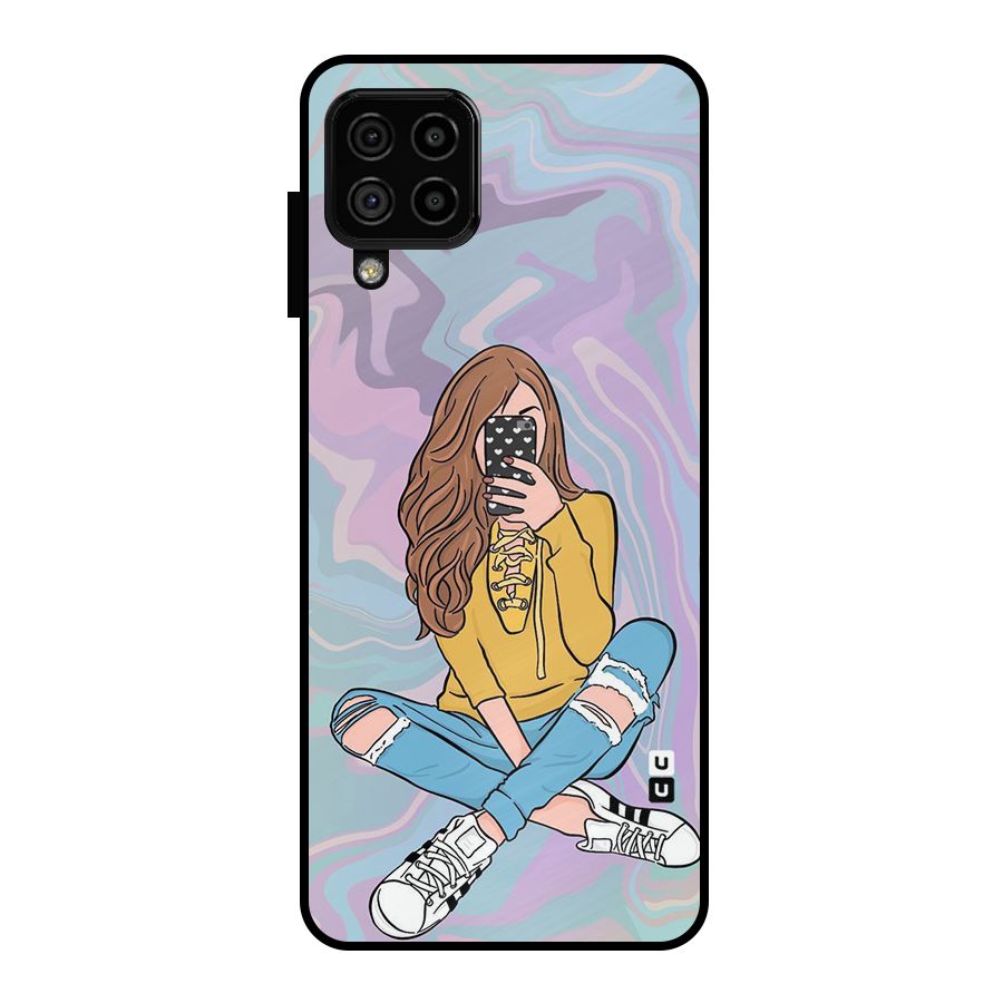 Selfie Girl Illustration Metal Back Case for Galaxy A22 4G