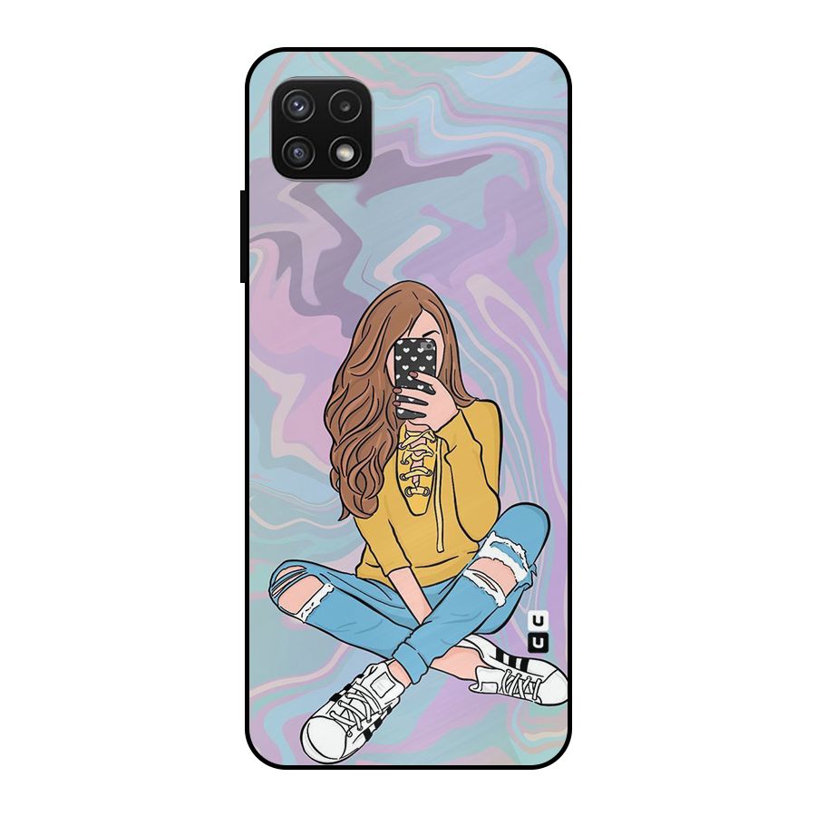 Selfie Girl Illustration Metal Back Case for Galaxy A22 5G