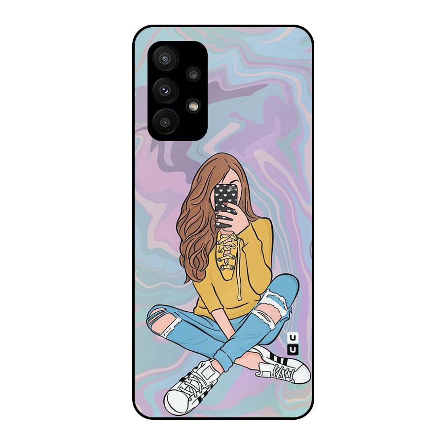Selfie Girl Illustration Metal Back Case for Galaxy A23