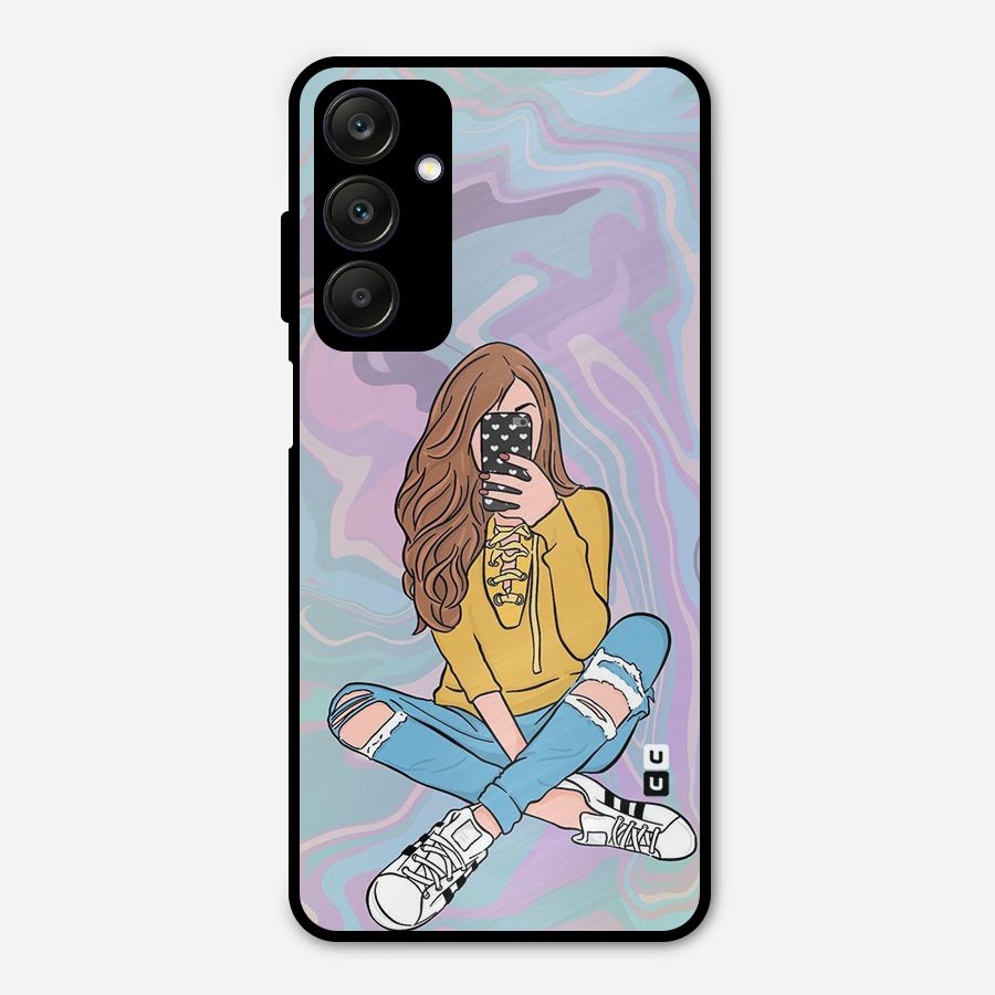 Selfie Girl Illustration Metal Back Case for Galaxy A25 5G
