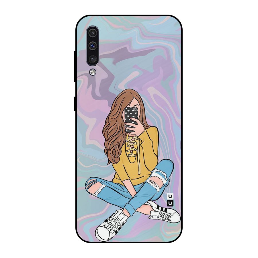 Selfie Girl Illustration Metal Back Case for Galaxy A30s