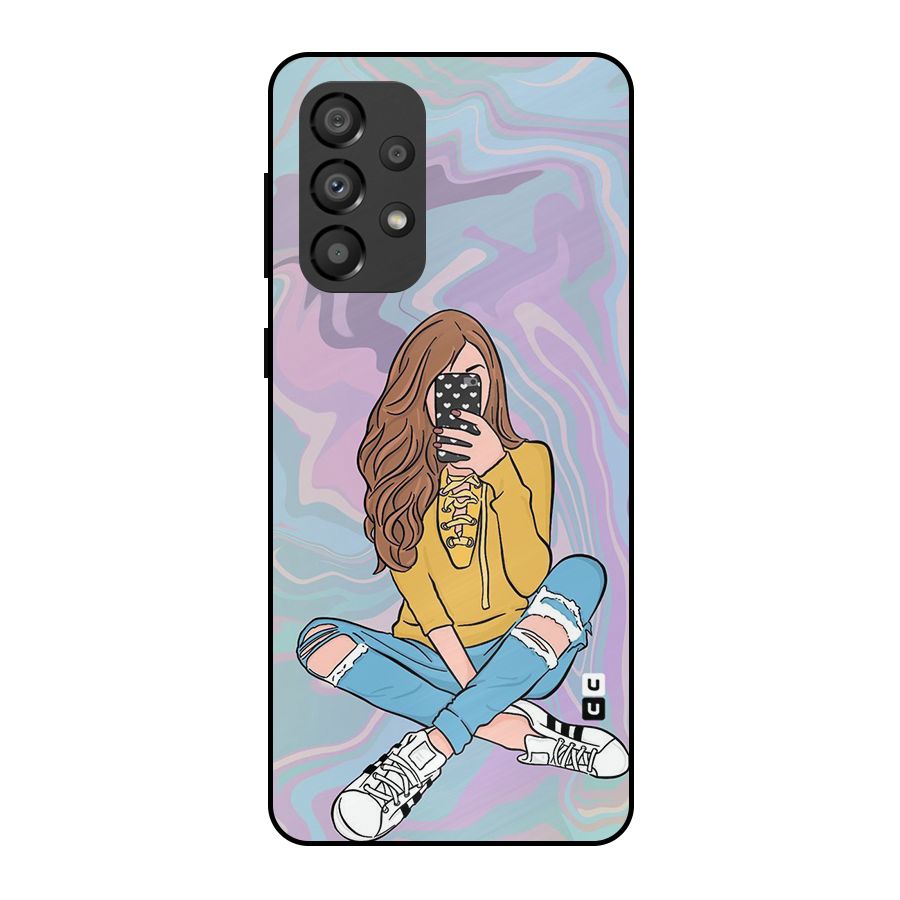 Selfie Girl Illustration Metal Back Case for Galaxy A33 5G