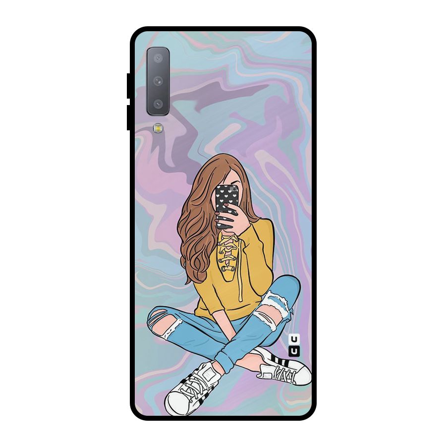 Selfie Girl Illustration Metal Back Case for Galaxy A7 (2018)