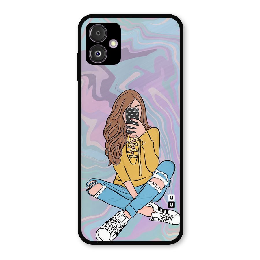 Selfie Girl Illustration Metal Back Case for Galaxy F14