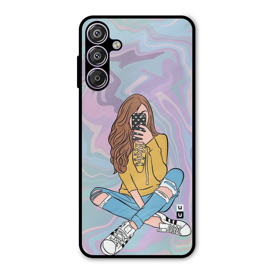 Selfie Girl Illustration Metal Back Case for Galaxy F15