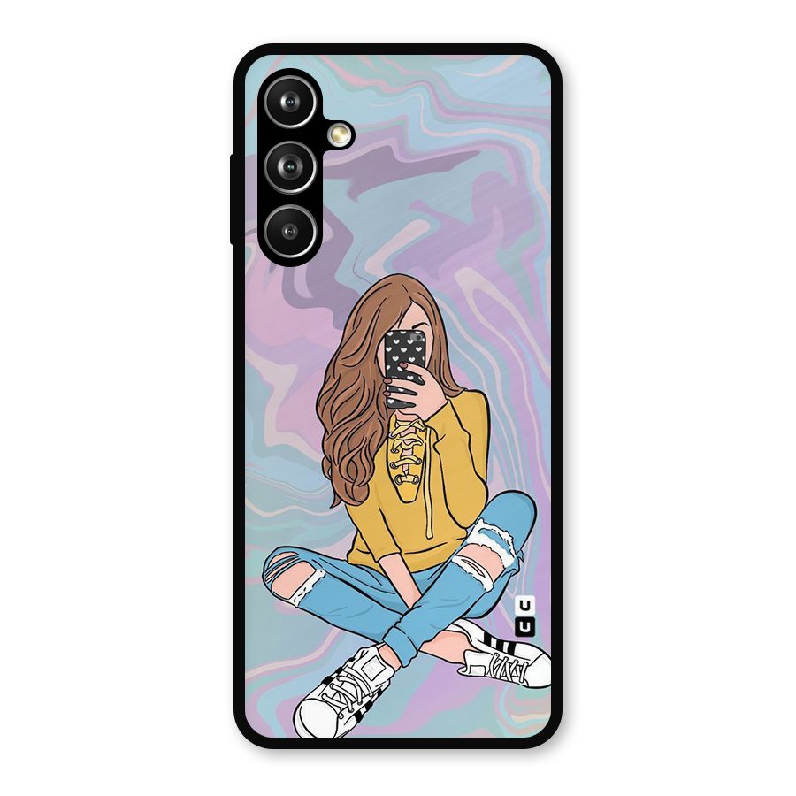 Selfie Girl Illustration Metal Back Case for Galaxy F54